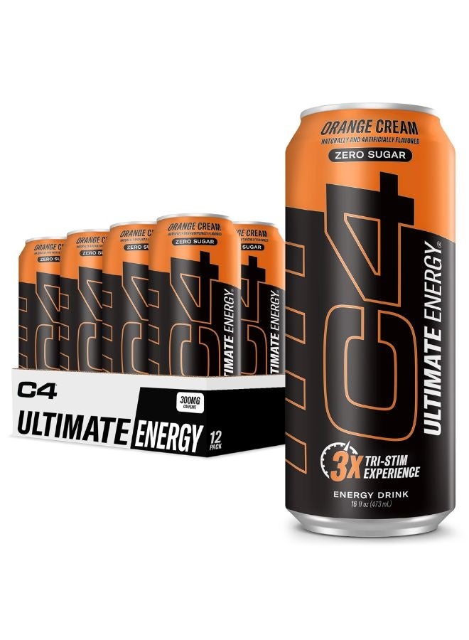 سيلوكور مشروب الطاقة الخالي من السكر CellucorC4 Ultimate Pre Workout تجربة Tri Stim مع 300 ملغ كافيين TeaCrine Dynamine بنكهة كريمة البرتقال 16 أونصة عبوة من 12