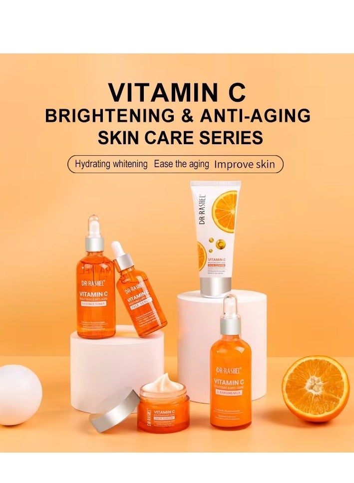 دكتور راشيل مجموعة العناية بالبشرة بفيتامين C وحمض الهيالورونيك 5 قطع لتفتيح البشرة ومكافحة الشيخوخة مع غسول الوجه، سيروم، كريم، تونر وحليب تنظيف - Image 5