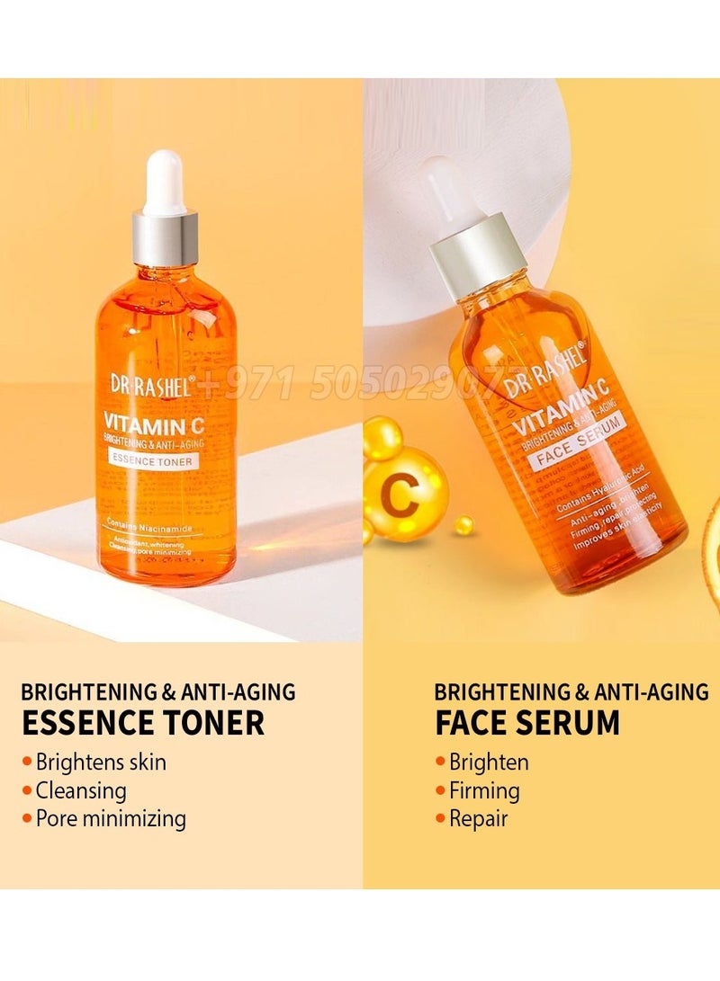 دكتور راشيل مجموعة العناية بالبشرة بفيتامين C وحمض الهيالورونيك 5 قطع لتفتيح البشرة ومكافحة الشيخوخة مع غسول الوجه، سيروم، كريم، تونر وحليب تنظيف - Image 3
