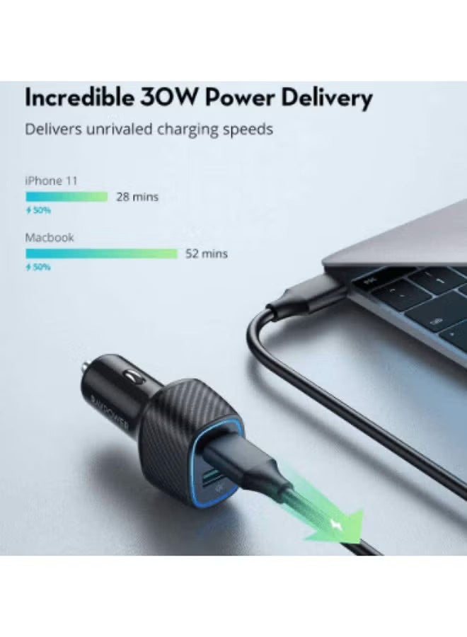 RAVPOWER 60W Dual Port USB Car Charger With PD36W LED Ambient Light VC009 - Black - Image 4