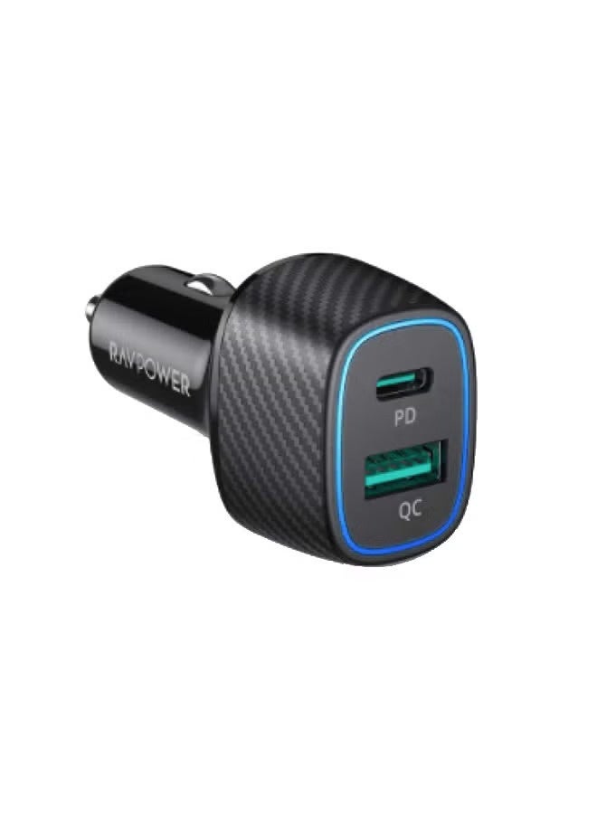 RAVPOWER 60W Dual Port USB Car Charger With PD36W LED Ambient Light VC009 - Black - Image 2