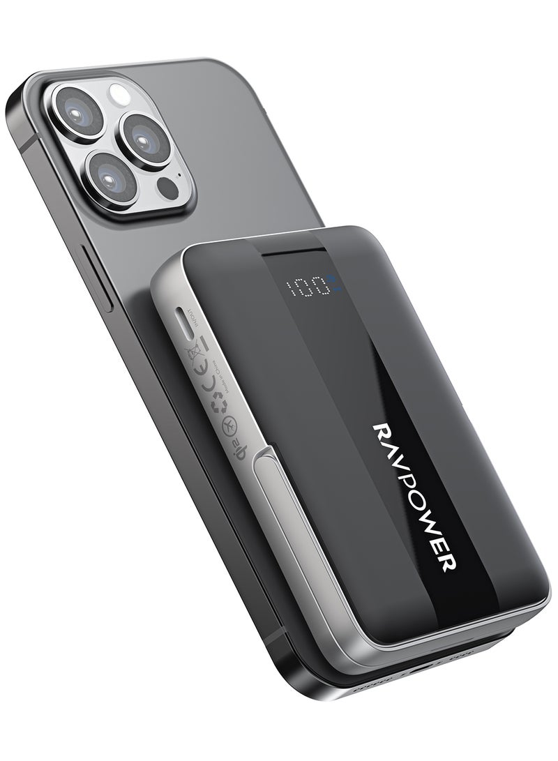راف باور RP-PB1217 10000mAh 20W بنك طاقة مغناطيسي سلكي ولاسلكي مع حامل قابل للطي - Image 1