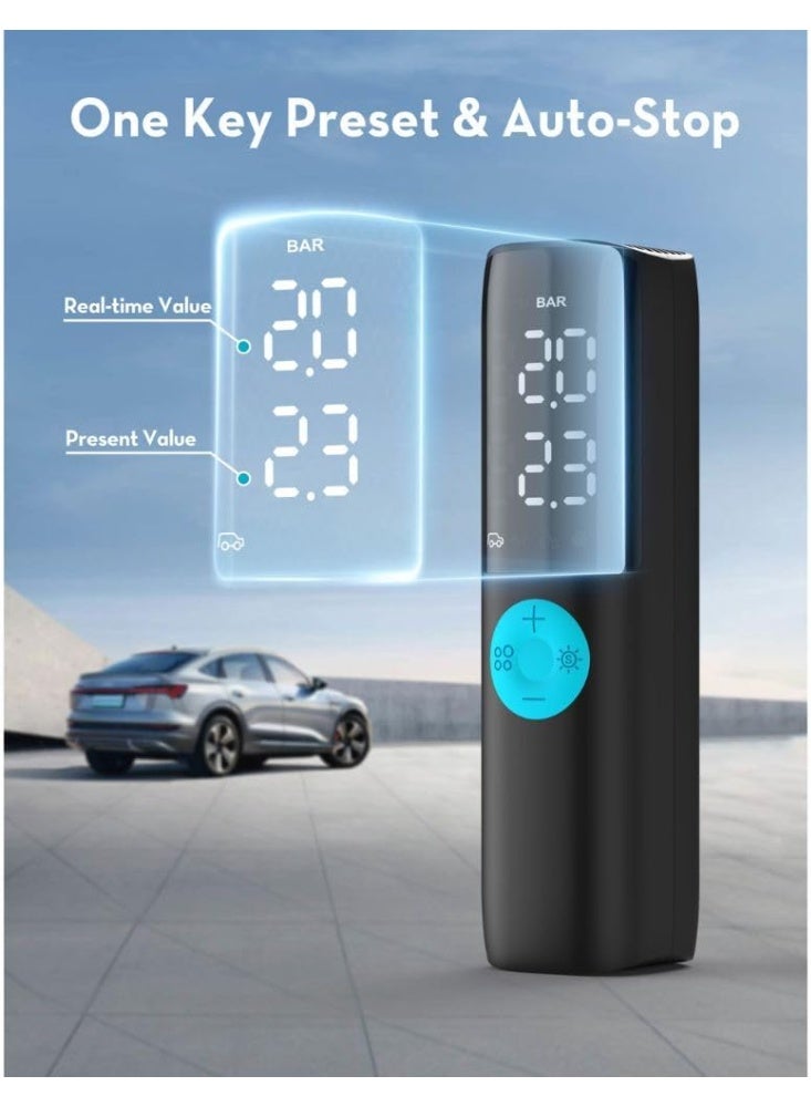 RAVPOWER Mini Smart Air Compressor, 60W Portable Tire Inflator with 25L/Min Inflation Speed, Auto Shut Off, LED Flashlight, Digital Display – For Car, Motorcycle, Bicycle, and Sports Equipment - Black - Image 4