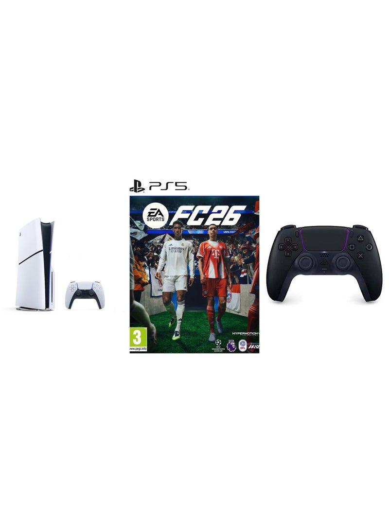 Sony PlayStation 5 Disc Slim Console With Extra Midnight Black Controller And FC 26 - (International Version) - Image 1