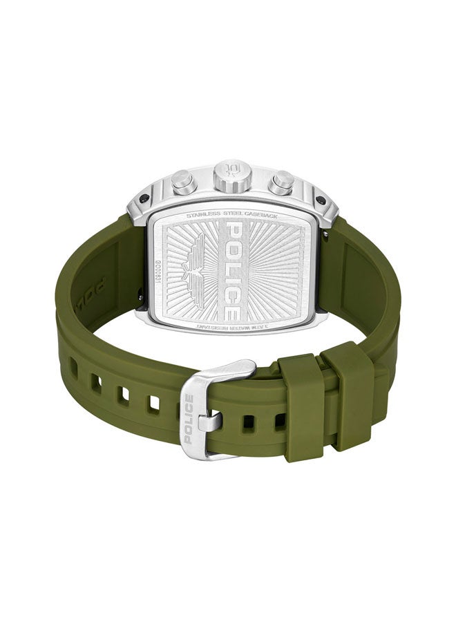 بوليس ساعة كرونوغراف بقرص رمادي معدني وحزام سيليكون أخضر زيتوني - 46 مم - Image 3