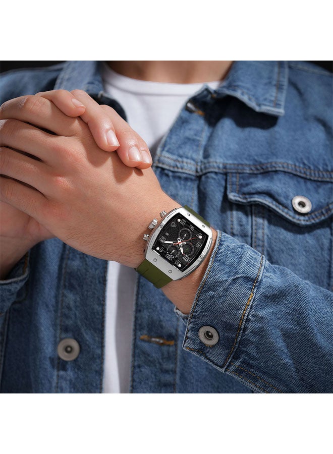 بوليس ساعة كرونوغراف بقرص رمادي معدني وحزام سيليكون أخضر زيتوني - 46 مم - Image 4