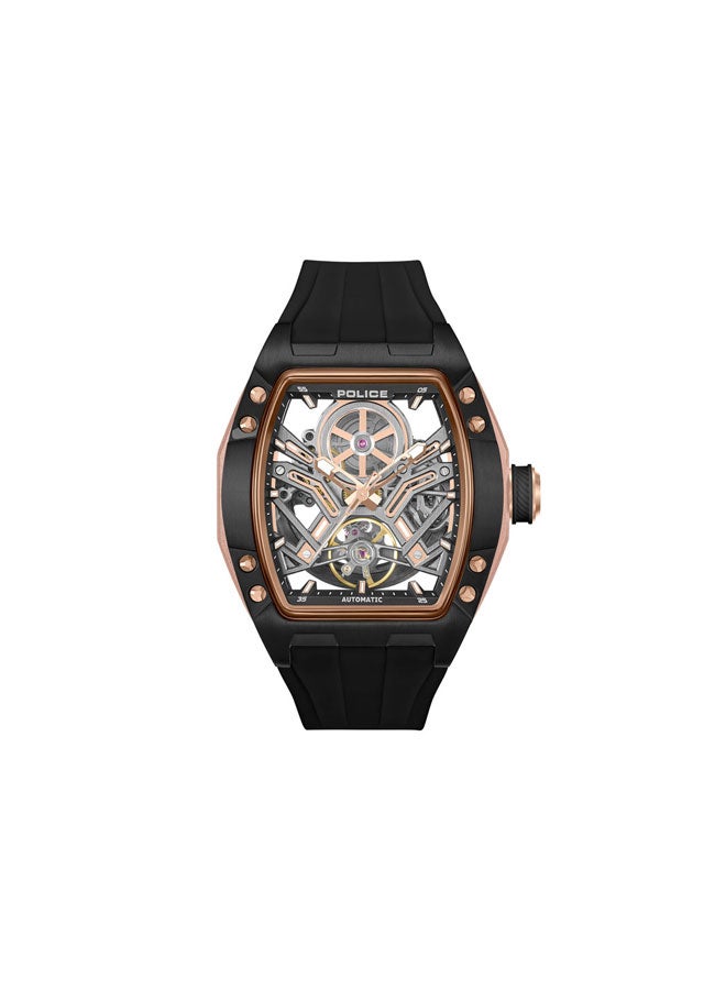 بوليس ساعة أوتوماتيكية بتاج أسود وحزام سيليكون أسود - 42 مم - Image 1