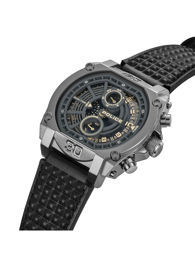 بوليس ساعة نورود متعددة الوظائف بقرص رمادي بارد وحزام جلد أسود - 45 مم - Image 2