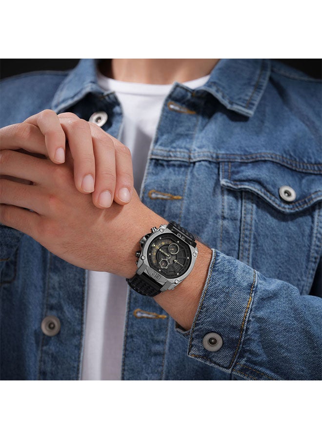 بوليس ساعة نورود متعددة الوظائف بقرص رمادي بارد وحزام جلد أسود - 45 مم - Image 4