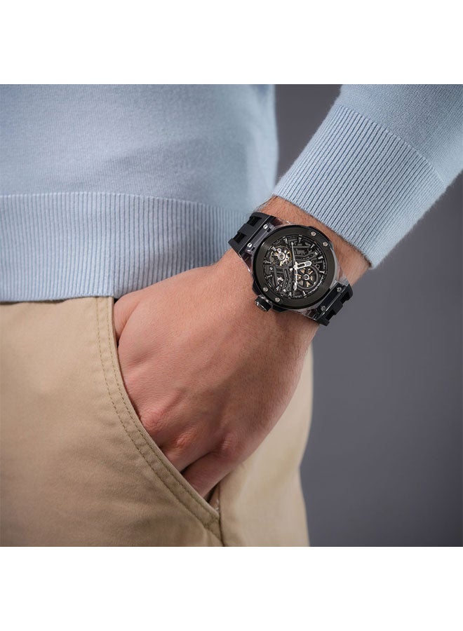 بوليس ساعة أوتوماتيكية بقرص أسود وحزام سيليكون أسود - 43.5 مم - Image 4