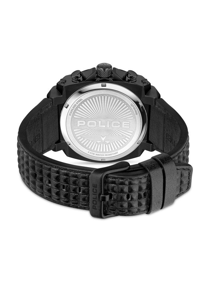 بوليس ساعة نورود متعددة الوظائف بقرص أسود وحزام جلد أسود - 45 مم - Image 4