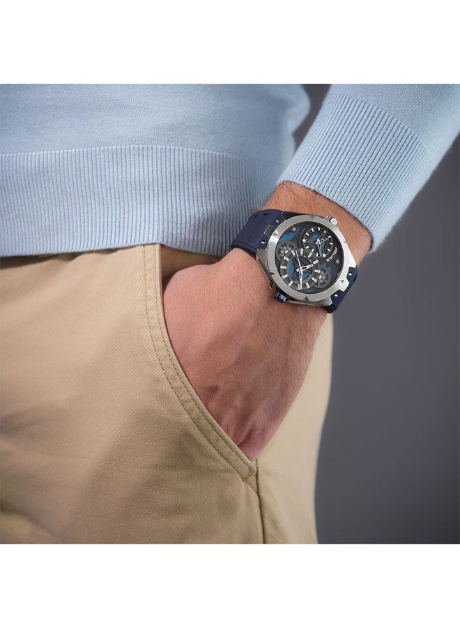 بوليس سايبتير ساعة أنالوج بقرص أسود بحزام سيليكون أزرق بحري - 46 مم - Image 4