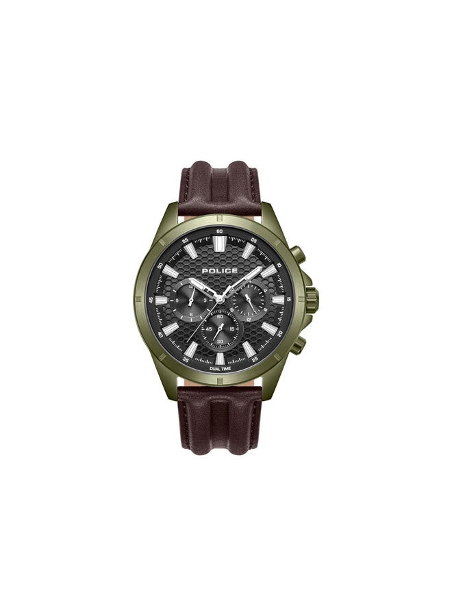 POLICE Men's Malawi Grey Dial Brown Leather Strap Multifunction Watch - 43mm - Image 1