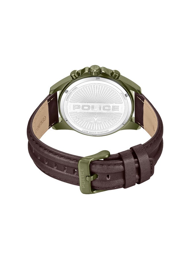 POLICE Men's Malawi Grey Dial Brown Leather Strap Multifunction Watch - 43mm - Image 3