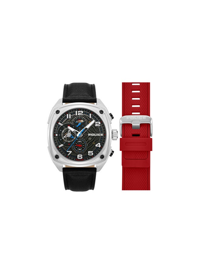 POLICE Men's Portland Gunmetal Dial Black Red Silicone Straps Multifunction Watch - 44.5mm - Image 1