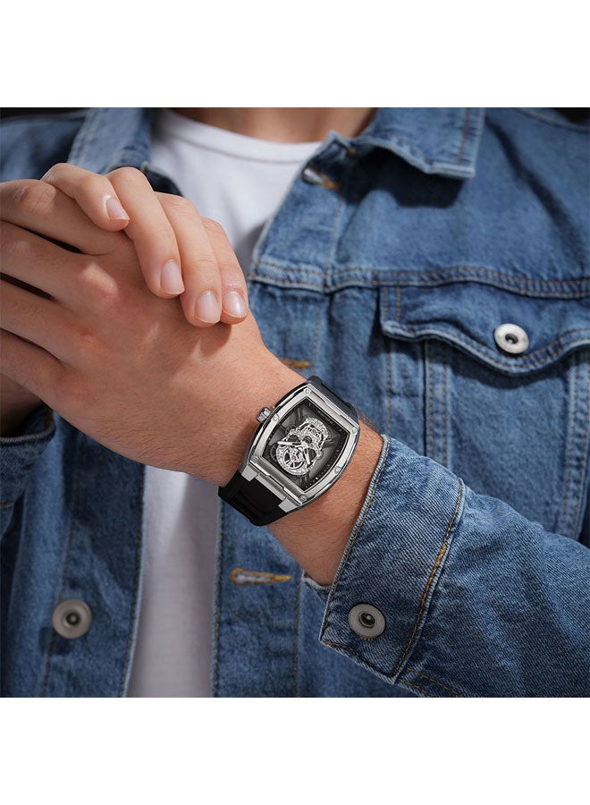 POLICE Men's Cranium Silver Dial Black Silicone Strap Analog Watch - 42mm - Image 4