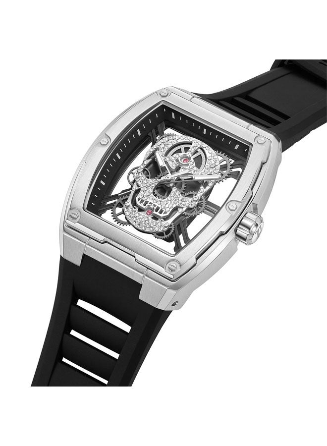 POLICE Men's Cranium Silver Dial Black Silicone Strap Analog Watch - 42mm - Image 2