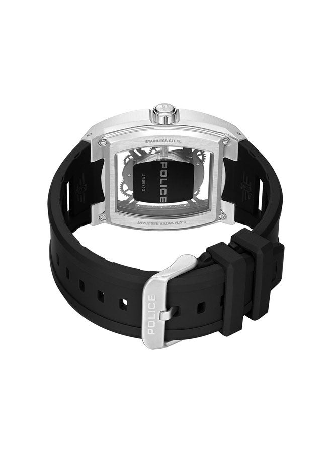 POLICE Men's Cranium Silver Dial Black Silicone Strap Analog Watch - 42mm - Image 3