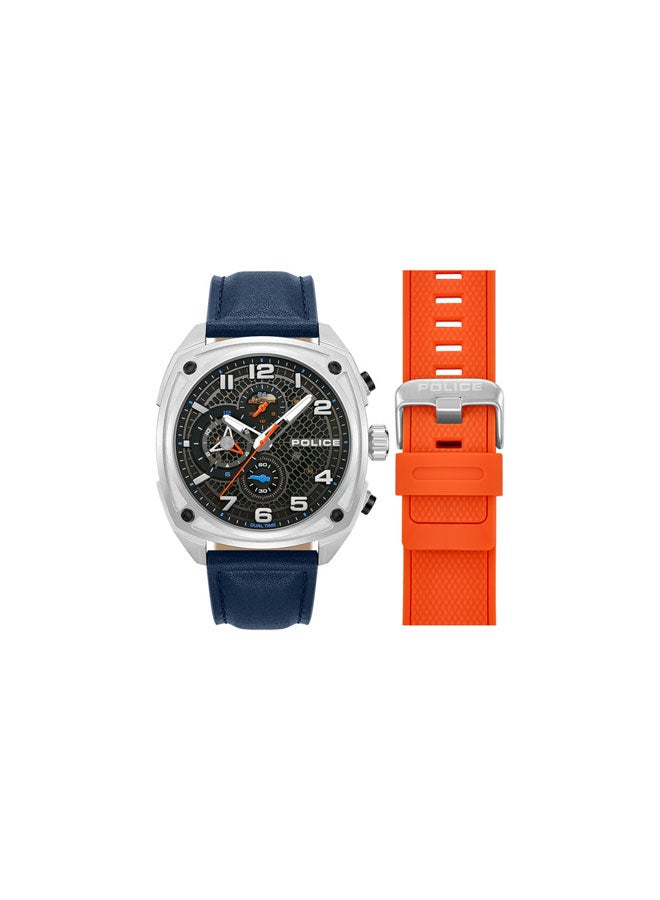 POLICE Men's Portland Grey Dial Blue Orange Silicone Straps Multifunction Watch - 44.5mm - Image 1