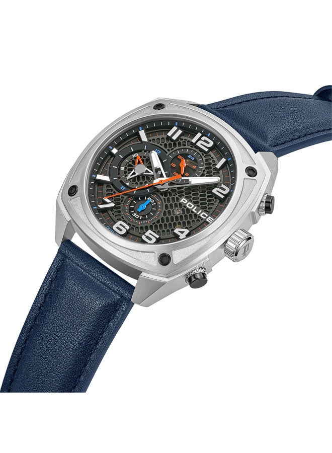 POLICE Men's Portland Grey Dial Blue Orange Silicone Straps Multifunction Watch - 44.5mm - Image 2