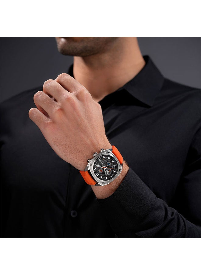 POLICE Men's Portland Grey Dial Blue Orange Silicone Straps Multifunction Watch - 44.5mm - Image 5