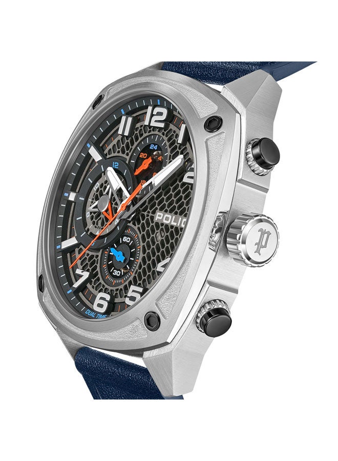POLICE Men's Portland Grey Dial Blue Orange Silicone Straps Multifunction Watch - 44.5mm - Image 3