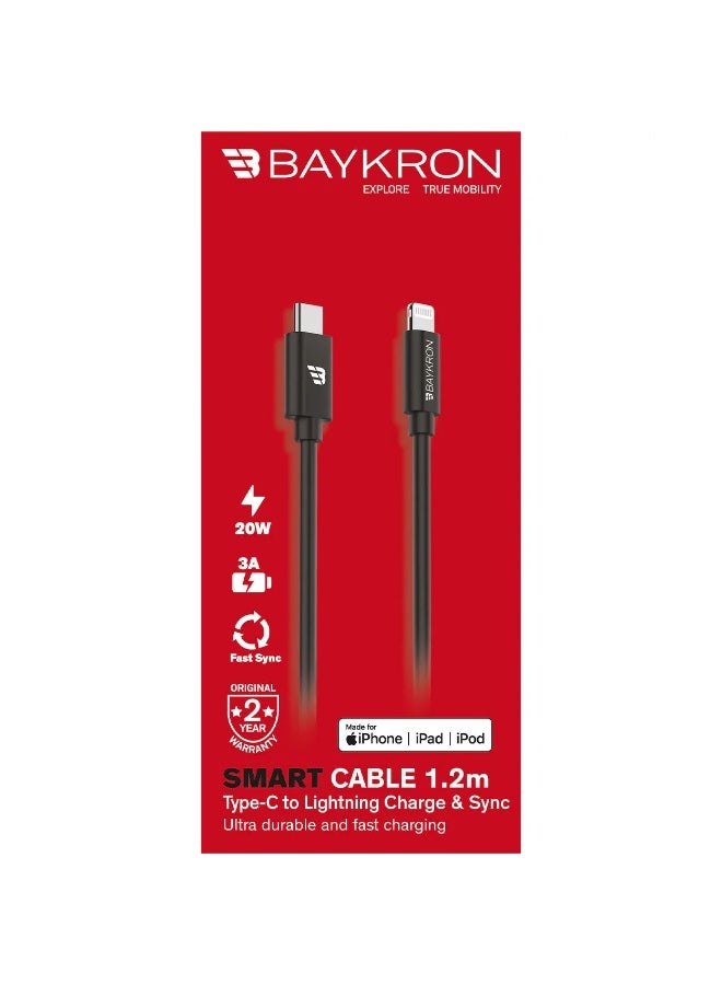 Baykron Braided Lightning to USB-C Cable; Charge and sync; 27 Watt black - Image 1