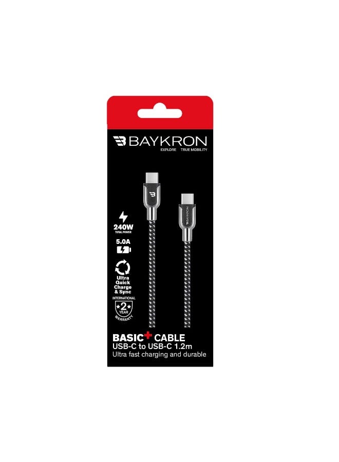 Baykron BASIC+ USB-C to USB-C 1.2m Cable - Charge and Sync 240 Watt black - Image 1