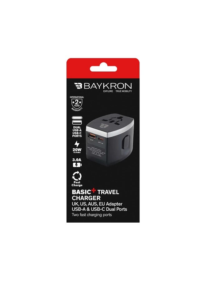 Baykron Travel Adapter 2 output QC and PD 20 watts black - Image 1