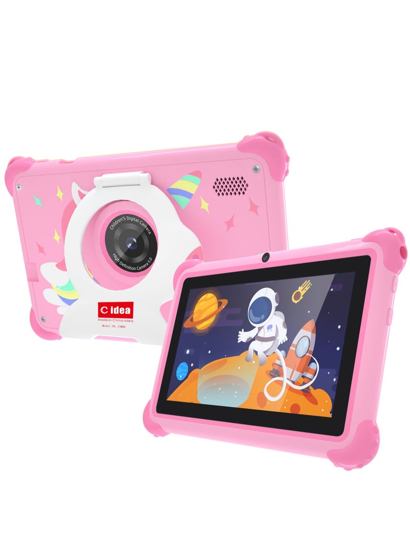 سي آيديا CM88 جهاز لوحي ذكي للأطفال مع حواف مضادة للصدمات مزود بقاعدة مدمجة شاشة 7 بوصة 8 جيجابايت رام + 256 جيجابايت روم أندرويد بلوتوث ألعاب تعليمية للأطفال هدايا مفاجئة - وردي - Image 1