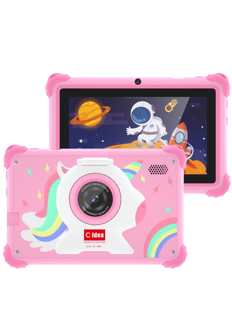 سي آيديا CM88 جهاز لوحي ذكي للأطفال مع حواف مضادة للصدمات مزود بقاعدة مدمجة شاشة 7 بوصة 8 جيجابايت رام + 256 جيجابايت روم أندرويد بلوتوث ألعاب تعليمية للأطفال هدايا مفاجئة - وردي - Image 4