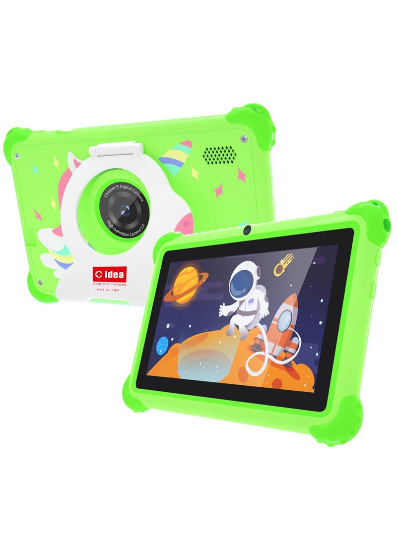 C idea CM88 WiFi Kids Smart Tablet Shockproof Edges With Built-in Stand 7-inch Display 8GB RAM + 256GB ROM Android Bluetooth Educational Kids Learning Games For Children Surprise Gifts-Green - Image 1