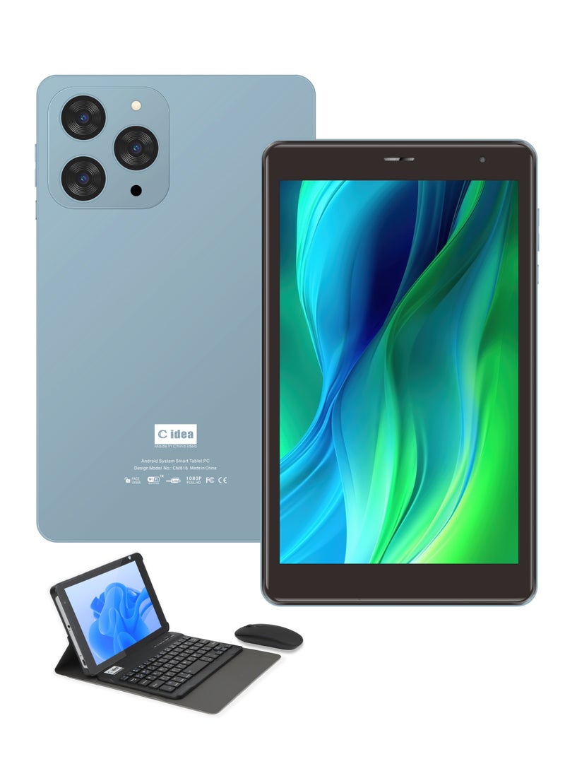 C idea CM816 8-Inch IPS Smart Tablet PC with Keyboard & Mouse 8GB RAM 512GB ROM Dual Camera Single SIM 5G LTE Wi-Fi GPS Android Tablet For Students – Blue - Image 1