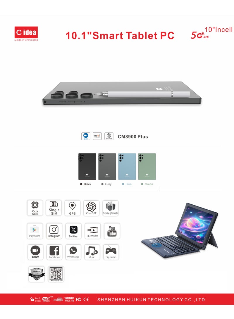 C idea CM8900 Plus 10-Inch Incell Smart Tablet PC with Keyboard Built-in Touchpad 8GB RAM 1TB ROM Dual Camera Single SIM 5G LTE Wi-Fi GPS Android 15 Tablet For Students – Blue - Image 4
