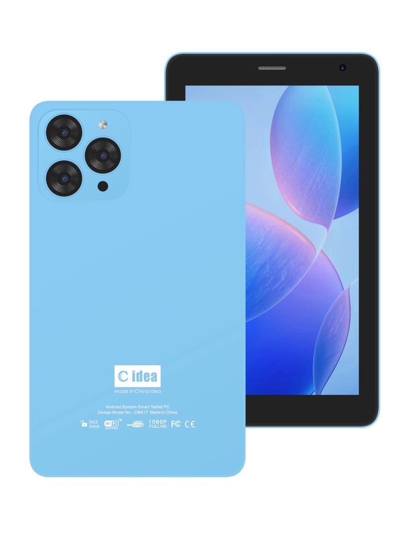 C idea CM517 Smart Tablet PC with Stylus 7-Inch IPS Touch Screen 8GB RAM 256GB ROM Android Wi-Fi GPS Bluetooth Dual Camera Single SIM 5G LTE Kids Learning Tab - Blue - Image 1