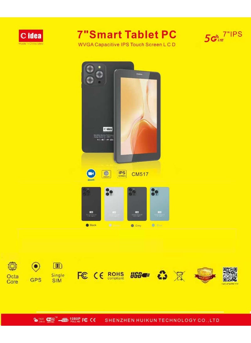 C idea CM517 Smart Tablet PC with Stylus 7-Inch IPS Touch Screen 8GB RAM 256GB ROM Android Wi-Fi GPS Bluetooth Dual Camera Single SIM 5G LTE Kids Learning Tab - Blue - Image 4