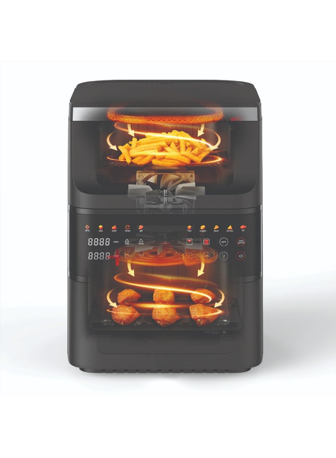 نيوتري كوك DuoStack Air Fryer – 2 Stacked Baskets, 10 Cooking Programs, EcoFlow Heating Technology, Sync Finish And Dual Cook, See-Through Window, Space-Saving Design, 2-Year Warranty 10 L 2500 W AFDS240 Black - Image 2