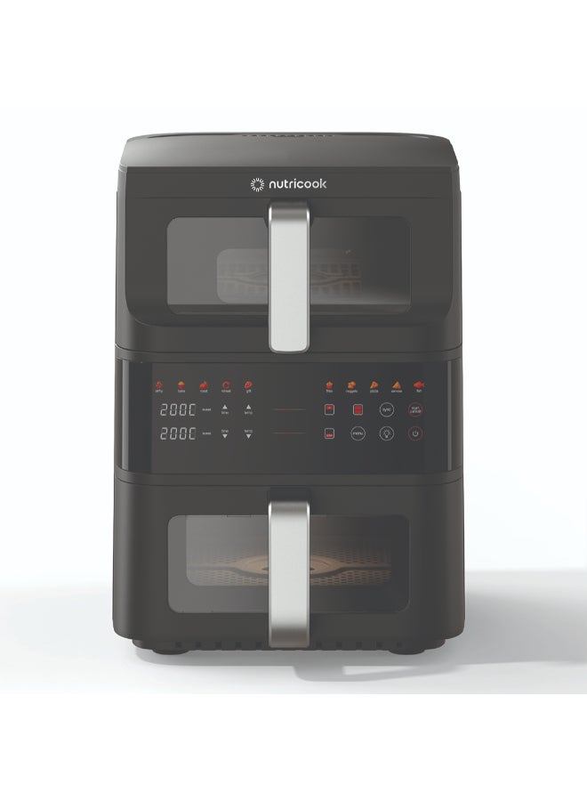 نيوتري كوك DuoStack Air Fryer – 2 Stacked Baskets, 10 Cooking Programs, EcoFlow Heating Technology, Sync Finish And Dual Cook, See-Through Window, Space-Saving Design, 2-Year Warranty 10 L 2500 W AFDS240 Black - Image 1
