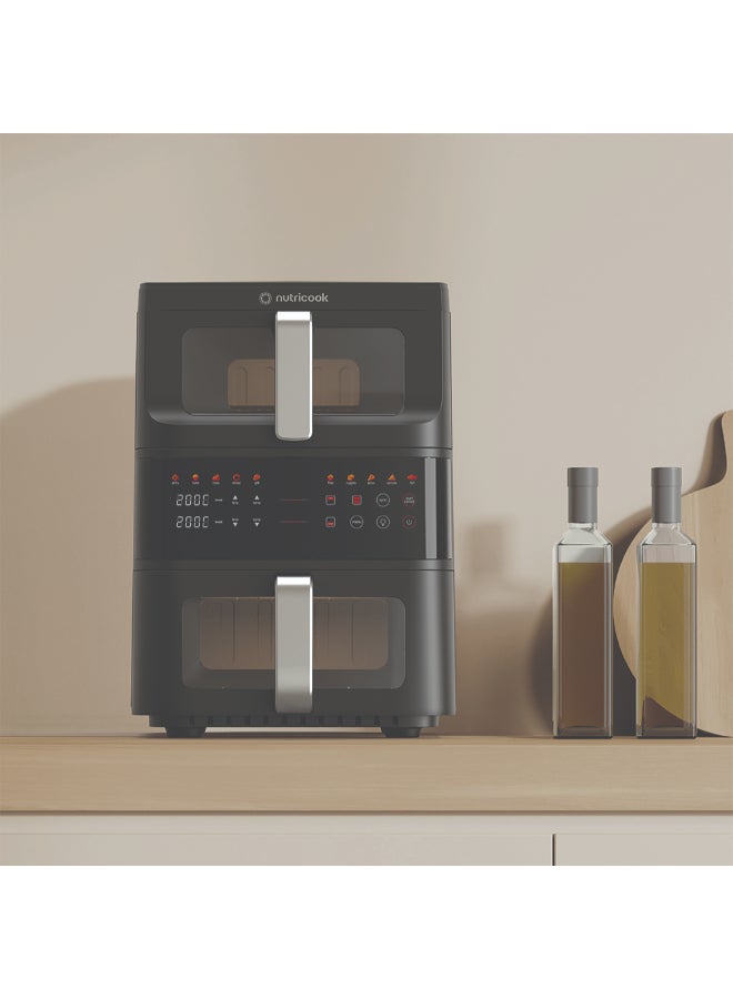 نيوتري كوك DuoStack Air Fryer – 2 Stacked Baskets, 10 Cooking Programs, EcoFlow Heating Technology, Sync Finish And Dual Cook, See-Through Window, Space-Saving Design, 2-Year Warranty 10 L 2500 W AFDS240 Black - Image 3