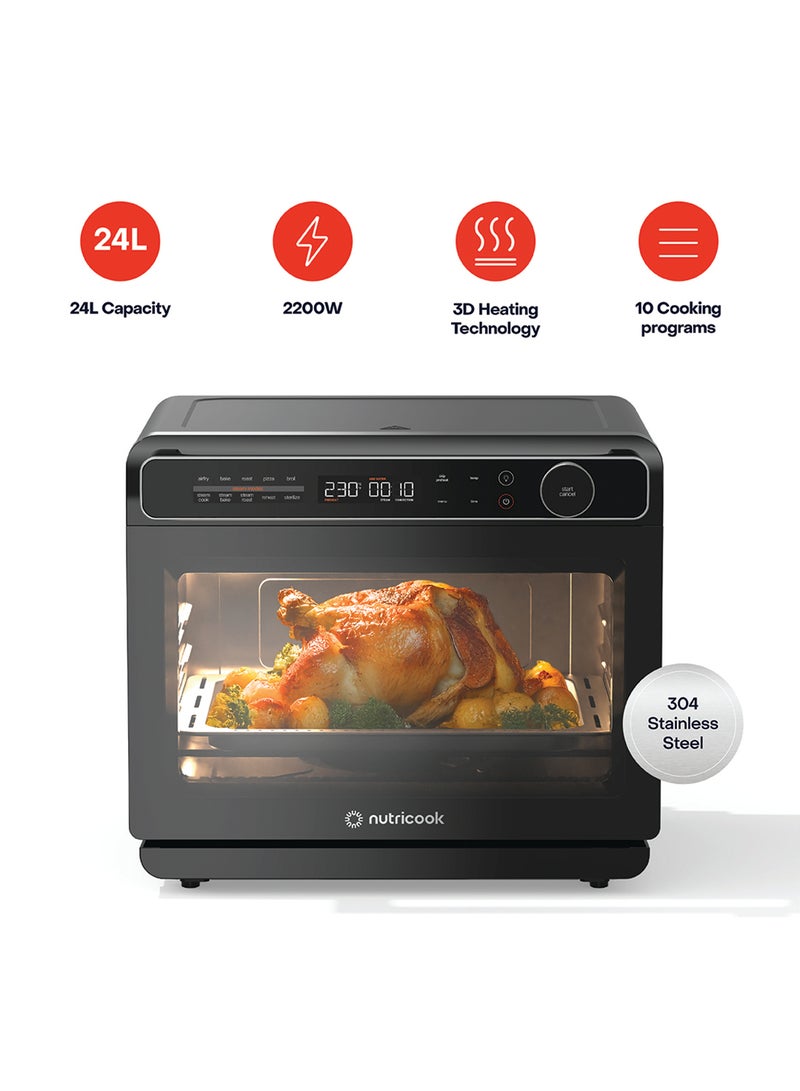 nutricook Steam Oven – Stainless Steel 304, Rapid Steam Cooking, 10 Smart Cooking Programs (Air Fry, Bake, Roast, Steam And More), 3D Heating Technology, Easy to Clean, 2-Year Warranty 24 L 2200 W NC-ST330K Black - Image 1