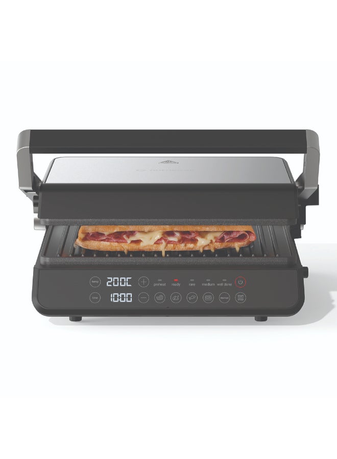 نيوتري كوك Contact Grill with Dual Heating Elements, 5-Level Adjustable Height, Ceramic-Coated Plates, 180° Open Flat Design And 5 Smart Cooking Modes for Healthy Grilling, 2-Year Warranty 8 L 2000 W NC-CG240 Black/ SS - Image 1