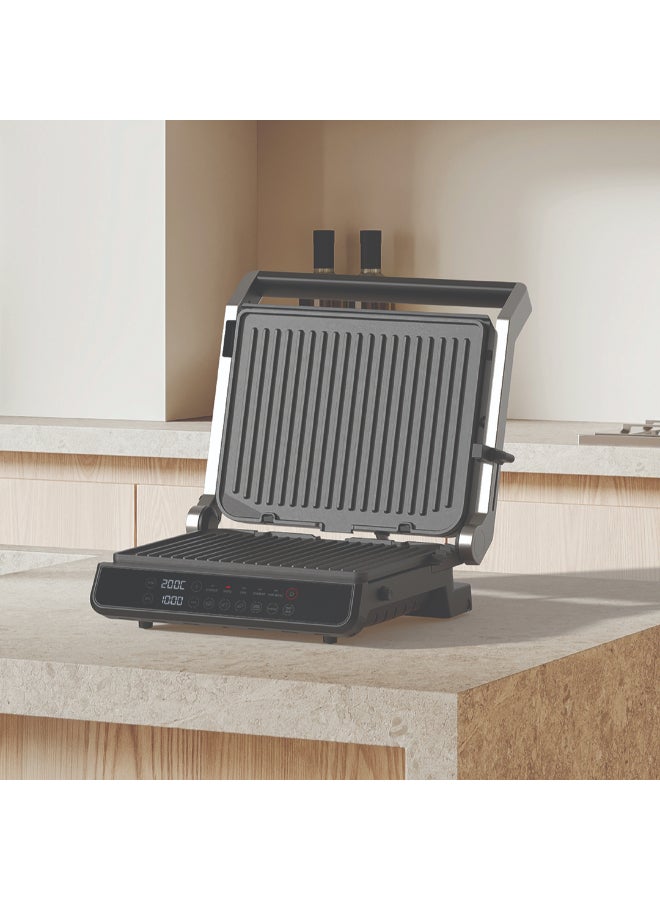 نيوتري كوك Contact Grill with Dual Heating Elements, 5-Level Adjustable Height, Ceramic-Coated Plates, 180° Open Flat Design And 5 Smart Cooking Modes for Healthy Grilling, 2-Year Warranty 8 L 2000 W NC-CG240 Black/ SS - Image 3