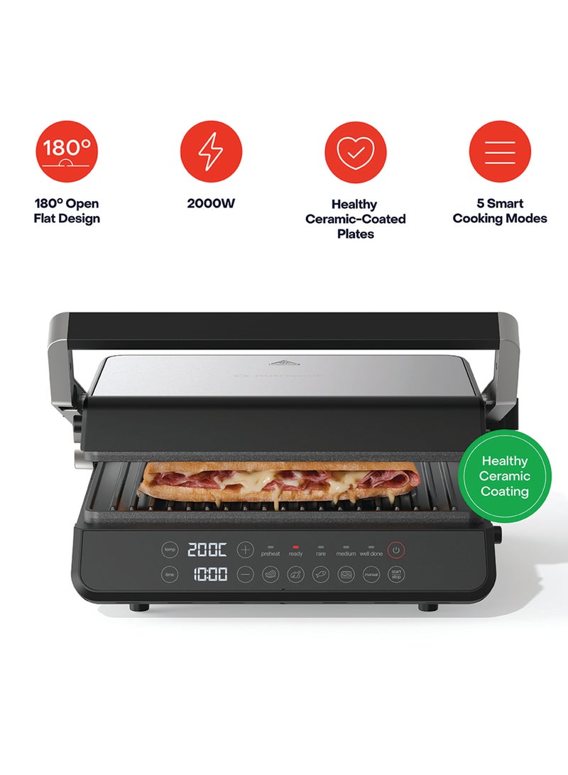 nutricook Contact Grill with Dual Heating Elements, 5-Level Adjustable Height, Ceramic-Coated Plates, 180° Open Flat Design And 5 Smart Cooking Modes for Healthy Grilling, 2-Year Warranty 8 L 2000 W NC-CG240 Black/ SS - Image 1