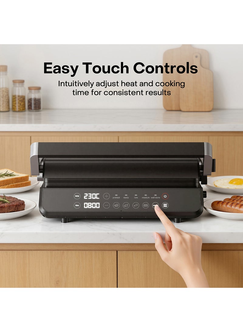 nutricook Contact Grill with Dual Heating Elements, 5-Level Adjustable Height, Ceramic-Coated Plates, 180° Open Flat Design And 5 Smart Cooking Modes for Healthy Grilling, 2-Year Warranty 8 L 2000 W NC-CG240 Black/ SS - Image 4