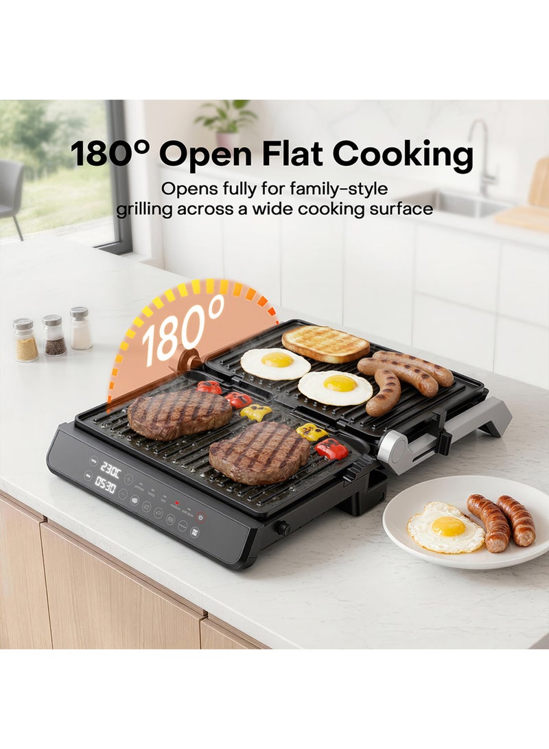 nutricook Contact Grill with Dual Heating Elements, 5-Level Adjustable Height, Ceramic-Coated Plates, 180° Open Flat Design And 5 Smart Cooking Modes for Healthy Grilling, 2-Year Warranty 8 L 2000 W NC-CG240 Black/ SS - Image 5