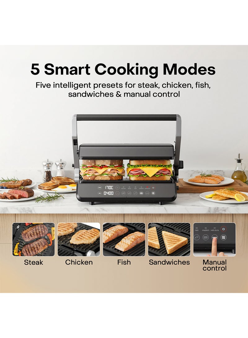 nutricook Contact Grill with Dual Heating Elements, 5-Level Adjustable Height, Ceramic-Coated Plates, 180° Open Flat Design And 5 Smart Cooking Modes for Healthy Grilling, 2-Year Warranty 8 L 2000 W NC-CG240 Black/ SS - Image 2