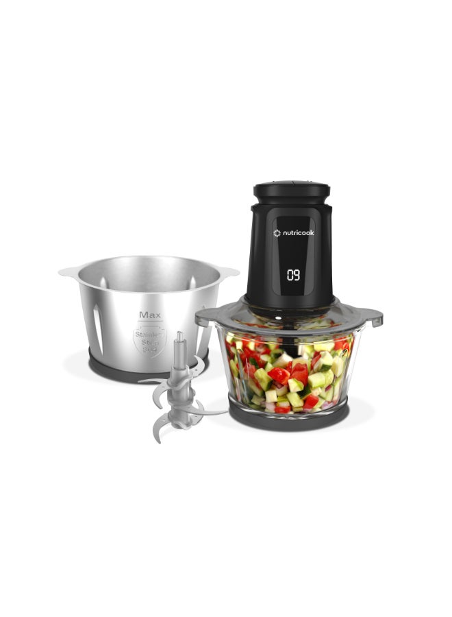 nutricook Multi-Purpose Glass Chopper & Mincer, 3L+3L with 4 SS Blade detachable System, Easy to Clean, Pulse Speed for Precision, Ice Crushing, Anti Slip Ring, 2-Year Warranty 6 L 500 W NC-CH6000 Clear - Image 1
