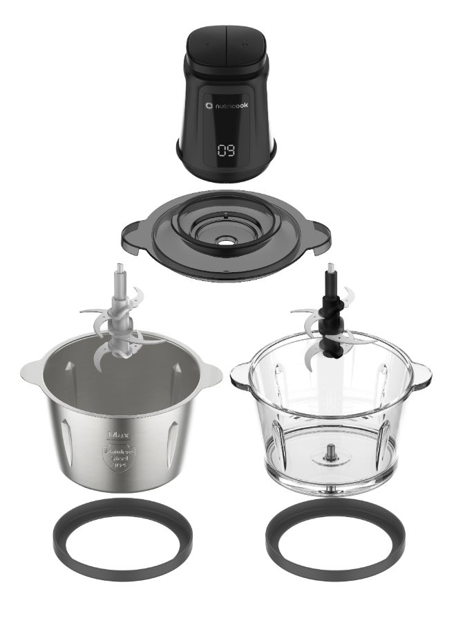nutricook Multi-Purpose Glass Chopper & Mincer, 3L+3L with 4 SS Blade detachable System, Easy to Clean, Pulse Speed for Precision, Ice Crushing, Anti Slip Ring, 2-Year Warranty 6 L 500 W NC-CH6000 Clear - Image 2