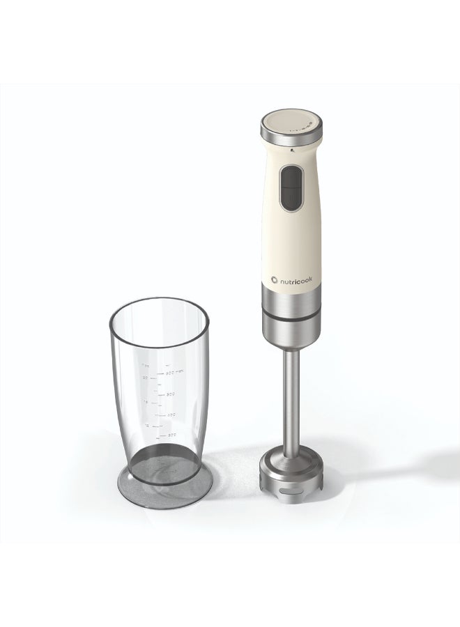 نيوتري كوك خلاط يدوي أساسي 1200 واط محرك تيار مستمر مع 20 سرعة متغيرة، كوب سعة 600 مل، مقبض مريح، عمود وشفرة من الفولاذ المقاوم للصدأ، أجزاء قابلة للفك آمنة في غسالة الصحون، بيج، ضمان لمدة سنتين - Image 1