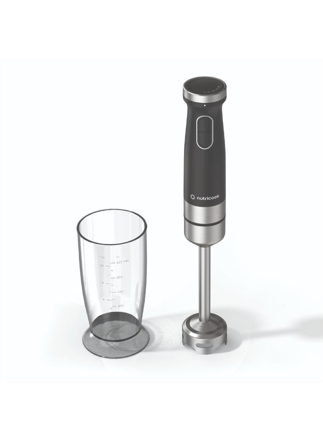 نيوتري كوك خلاط يدوي أساسي 1200 واط محرك تيار مستمر مع 20 سرعة متغيرة، كوب سعة 600 مل، مقبض مريح، عمود وشفرة من الفولاذ المقاوم للصدأ، أجزاء قابلة للفك آمنة في غسالة الصحون، أسود، ضمان لمدة عامين - Image 1